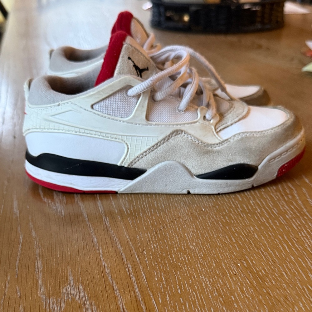 Kids Jordan’s White and Red Sneakers